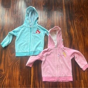 2000’s Disney Princesses Pink & Mint Ariel & Sleeping Beauty Velour hoodies 3T